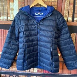 CMP puffer jacket coat navy blue‎ hooded quilted